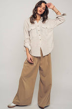 Load image into Gallery viewer, Pinstripe Utility Button-Up in Premium Cotton Blend: KHAKI
