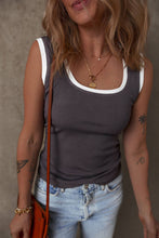 Load image into Gallery viewer, Ribbed Knit Colorblock Edge U Neck Slim Fit Tank Top: Carbon Grey
