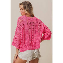 Load image into Gallery viewer, CROCHET KNIT HALF SLEEVES ROUND NECK TOP: OATMEAL
