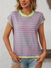 Load image into Gallery viewer, Two Tone Striped/Solid Short Sleeve Knit Top
