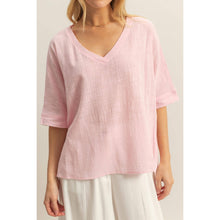 Load image into Gallery viewer, V-Neck Oversized Semi-Sheer Cotton Top: BROWN
