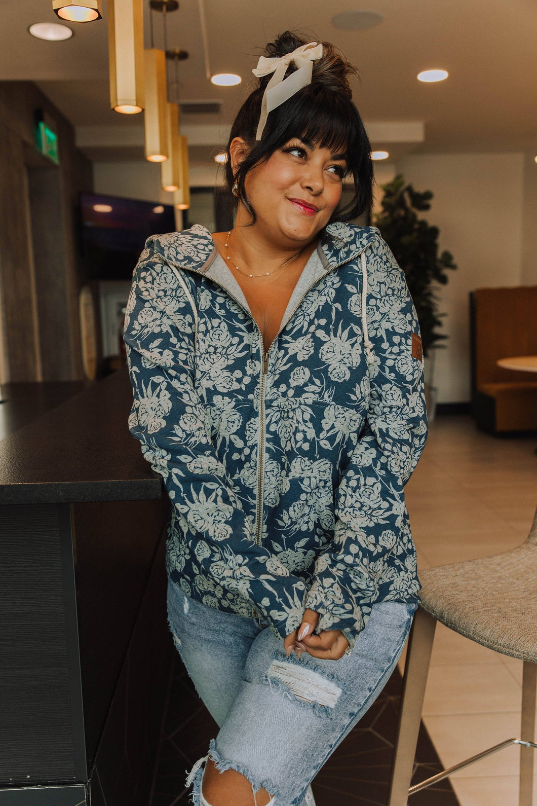 Ampersand FullZip Sweatshirt - Twilight Blooms