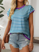 Load image into Gallery viewer, Two Tone Striped/Solid Short Sleeve Knit Top

