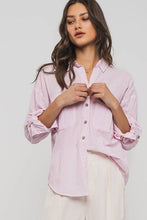 Load image into Gallery viewer, Pinstripe Utility Button-Up in Premium Cotton Blend: KHAKI
