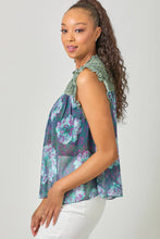 Load image into Gallery viewer, 61024 Sleeveless Ruffled Floral Print Top: Tomato / Small
