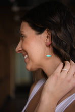 Load image into Gallery viewer, Eventide Rectangular Gold Lightweight Hoops: Turquoise
