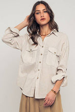 Load image into Gallery viewer, Pinstripe Utility Button-Up in Premium Cotton Blend: KHAKI
