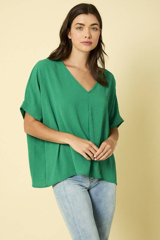 DOLMAN SLEEVE V-NECK TOP: Kelly Green
