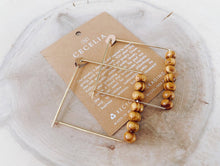 Load image into Gallery viewer, Gold Filled Beaded Square Hoop Earrings: Wood
