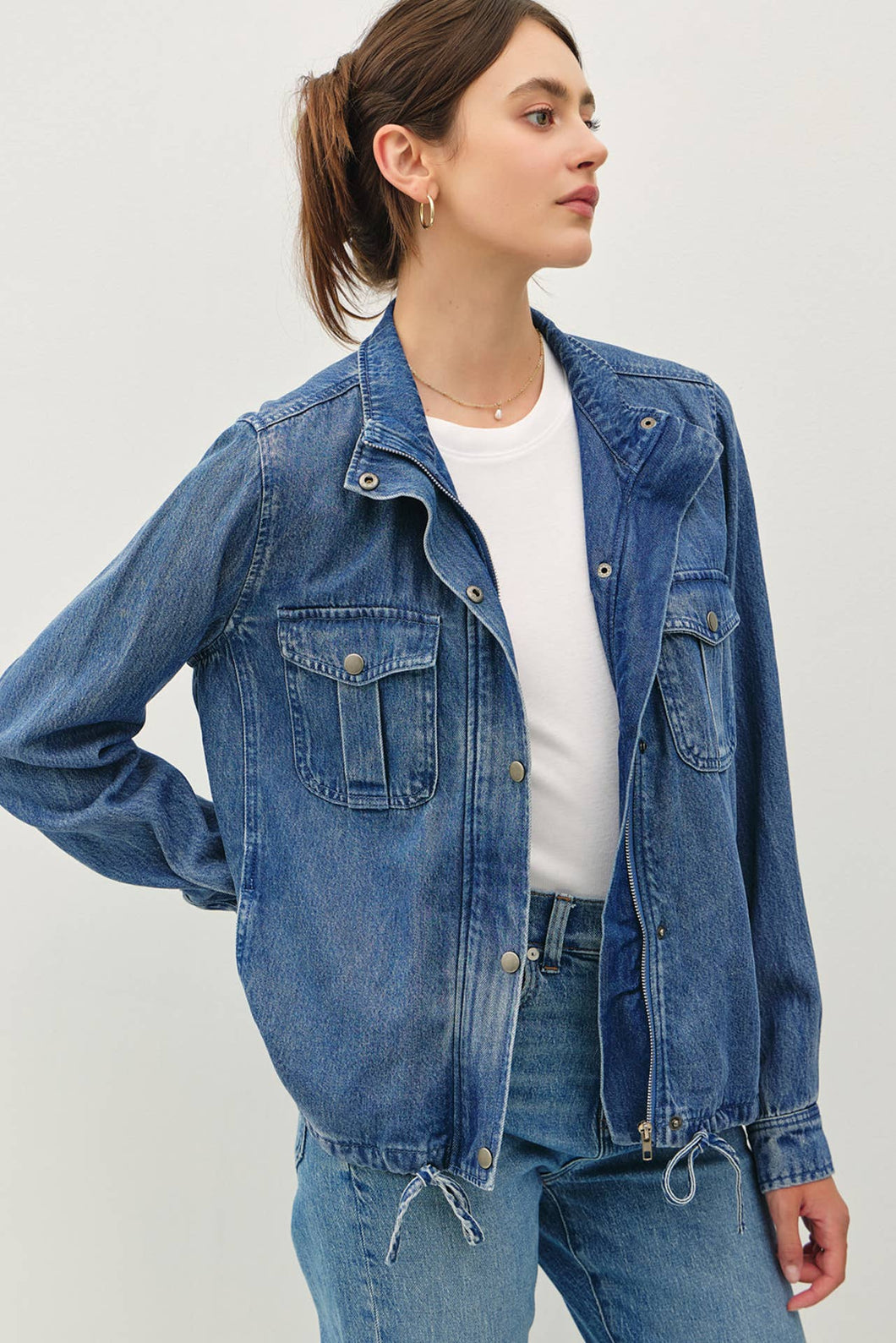 DENIM LOOK TENCEL UTILITY JACKET