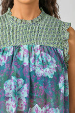Load image into Gallery viewer, 61024 Sleeveless Ruffled Floral Print Top: Tomato / Small
