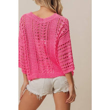 Load image into Gallery viewer, CROCHET KNIT HALF SLEEVES ROUND NECK TOP: OATMEAL
