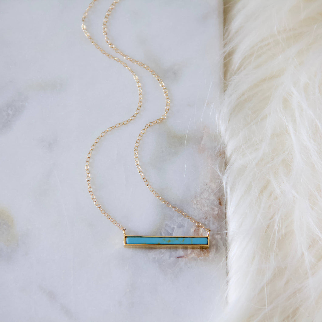 Turquoise, White Turquoise Bar Necklace: Turquoise Gold Filled / 18 inches