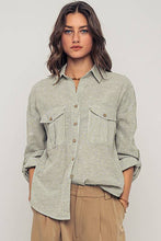 Load image into Gallery viewer, Pinstripe Utility Button-Up in Premium Cotton Blend: KHAKI
