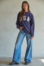 Load image into Gallery viewer, Knit 100% Cotton French Terry Crew Neck USA Pullover: Navy
