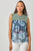 Load image into Gallery viewer, 61024 Sleeveless Ruffled Floral Print Top: Tomato / Small
