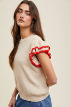 Load image into Gallery viewer, DOUBLE LAYERED RUFFLE SWEATER TOP /  POPPY/CITRUS
