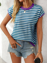 Load image into Gallery viewer, Two Tone Striped/Solid Short Sleeve Knit Top
