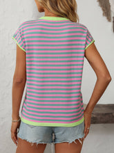 Load image into Gallery viewer, Two Tone Striped/Solid Short Sleeve Knit Top
