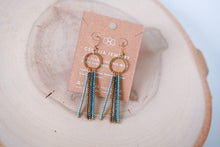Load image into Gallery viewer, Seed Bead Fringe and Gold Hoop Earrings: Peacock
