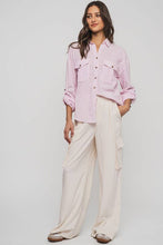 Load image into Gallery viewer, Pinstripe Utility Button-Up in Premium Cotton Blend: KHAKI
