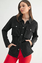 Load image into Gallery viewer, Cotton Blend Mineral Wash Shacket: OLIVE
