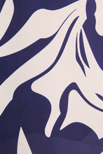 Load image into Gallery viewer, SHORT SLEEVE MOCK NECK SHIRRING ABSTRACT PRINT TOP: NAVY-IVORY ABSTRACT
