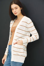 Load image into Gallery viewer, STRIPED COTTON SLUB CARDIGAN: Indigo
