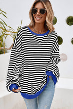 Load image into Gallery viewer, Stripe Contrast Trim Oversized Pullover Sweatshirt: Red Stripe
