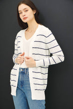 Load image into Gallery viewer, STRIPED COTTON SLUB CARDIGAN: Indigo
