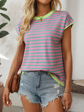 Load image into Gallery viewer, Two Tone Striped/Solid Short Sleeve Knit Top
