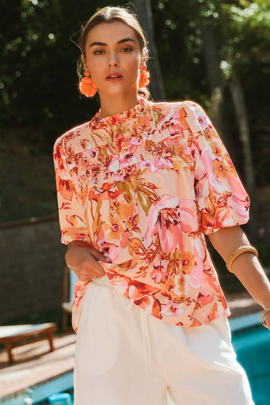 Floral Printed Blouse: Peach Fuzz