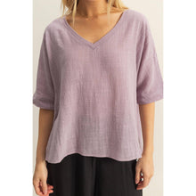Load image into Gallery viewer, V-Neck Oversized Semi-Sheer Cotton Top: BROWN
