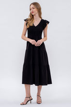 Load image into Gallery viewer, FLUTTER SLEEVE MAXI DRESS: BLACK
