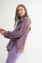 Load image into Gallery viewer, Chunky Waffle Mineral Wash Collared Sweater: Black
