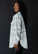 Load image into Gallery viewer, PANACHE - Gray, Cream &amp; Green Plaid Flannel
