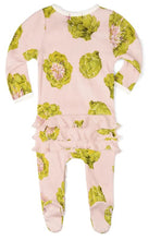 Load image into Gallery viewer, Milkbarn Organic Footed Ruffle Zipper Romper in Artichoke
