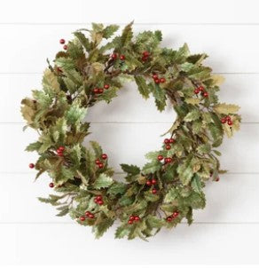 Audrey's Wreath-Gold Glimmer Holly with Dark Red Berries