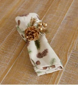 Audrey's Napkin Ring-Gold Pinecone and Berries Set