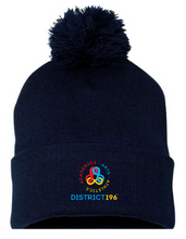 Load image into Gallery viewer, DIST 196 Pom-Pom Cuffed Beanie with embroidered logo
