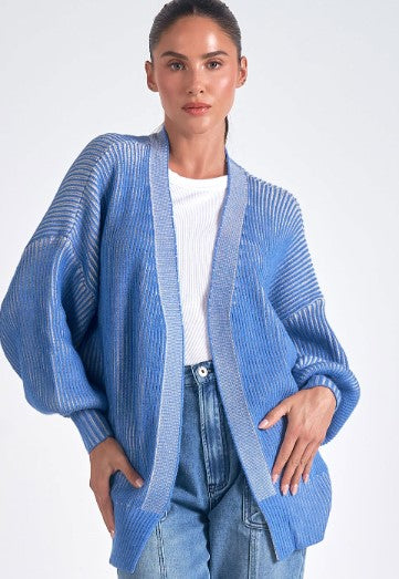 Elan Blue Ribbed Cardigan Sweater
