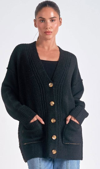 Elan Oversized Black Cardigan