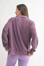 Load image into Gallery viewer, Chunky Waffle Mineral Wash Collared Sweater: Black

