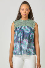 Load image into Gallery viewer, 61024 Sleeveless Ruffled Floral Print Top: Tomato / Small
