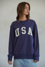 Load image into Gallery viewer, Knit 100% Cotton French Terry Crew Neck USA Pullover: Navy
