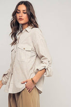 Load image into Gallery viewer, Pinstripe Utility Button-Up in Premium Cotton Blend: KHAKI
