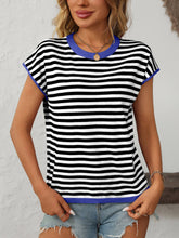 Load image into Gallery viewer, Two Tone Striped/Solid Short Sleeve Knit Top
