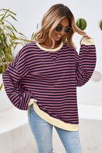 Load image into Gallery viewer, Stripe Contrast Trim Oversized Pullover Sweatshirt: Red Stripe
