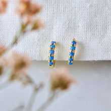 Load image into Gallery viewer, Blue Opal Huggie Hoop Earrings Hypoallergenic, Sterling Silv
