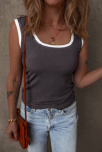 Load image into Gallery viewer, Ribbed Knit Colorblock Edge U Neck Slim Fit Tank Top: Carbon Grey
